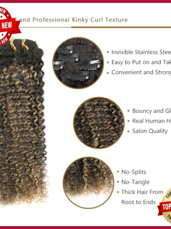 Curly Clip-In Hair Extensions 16 Inch Remy Human Hair 120g main image 7